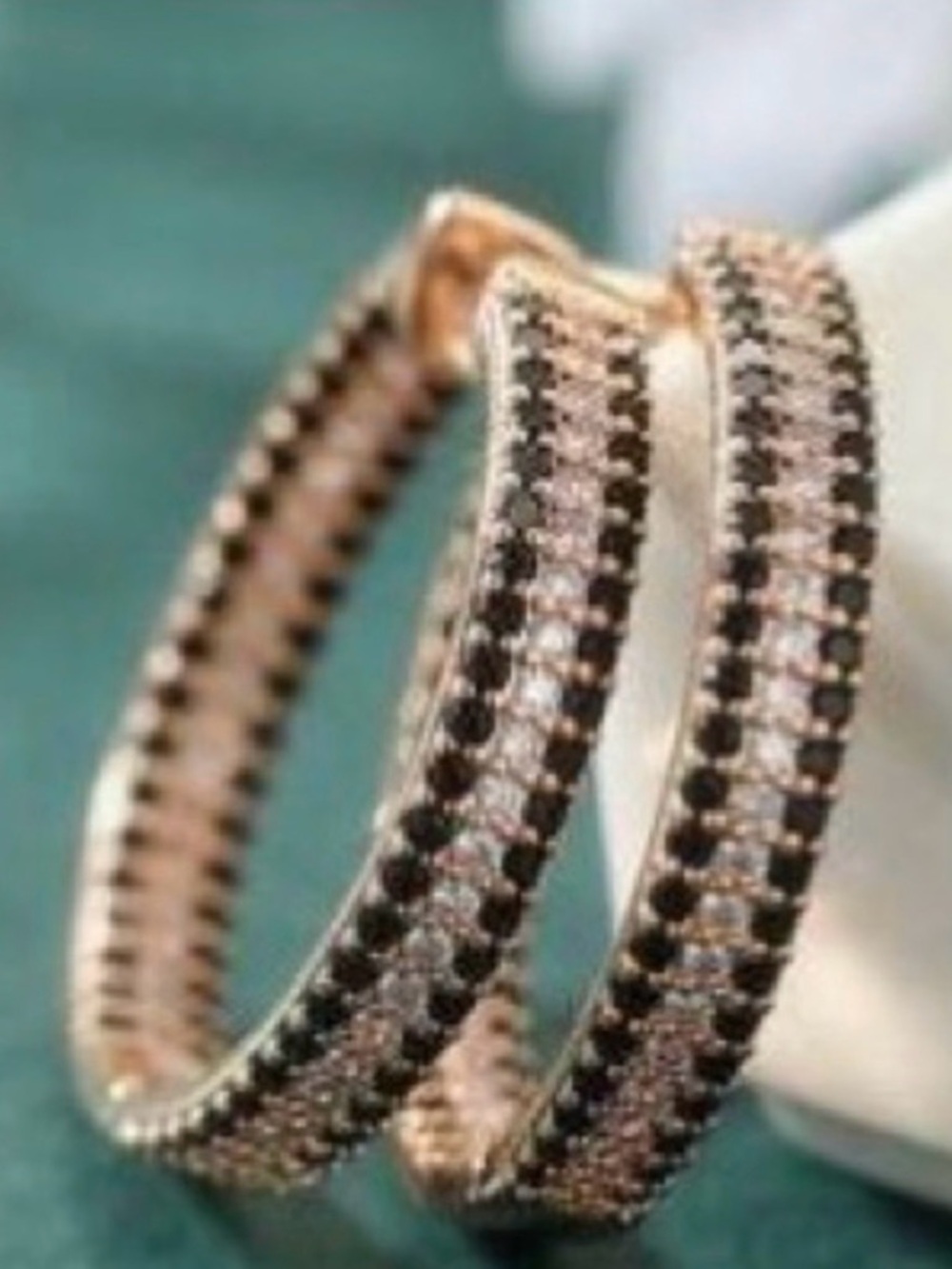 Rose Gold Hoop Earrings with Black and Clear Stones